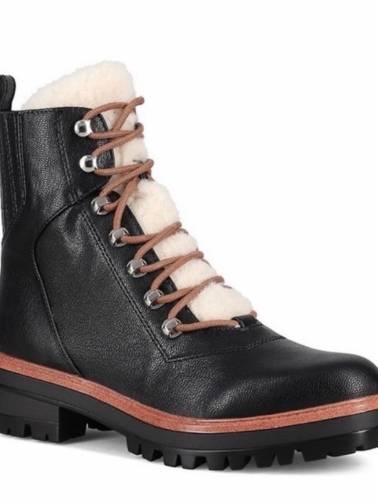 Nine West Shoes - Nine West Ivani Black Chunky Sole Lace Up Boots Faux Leather & Sherpa